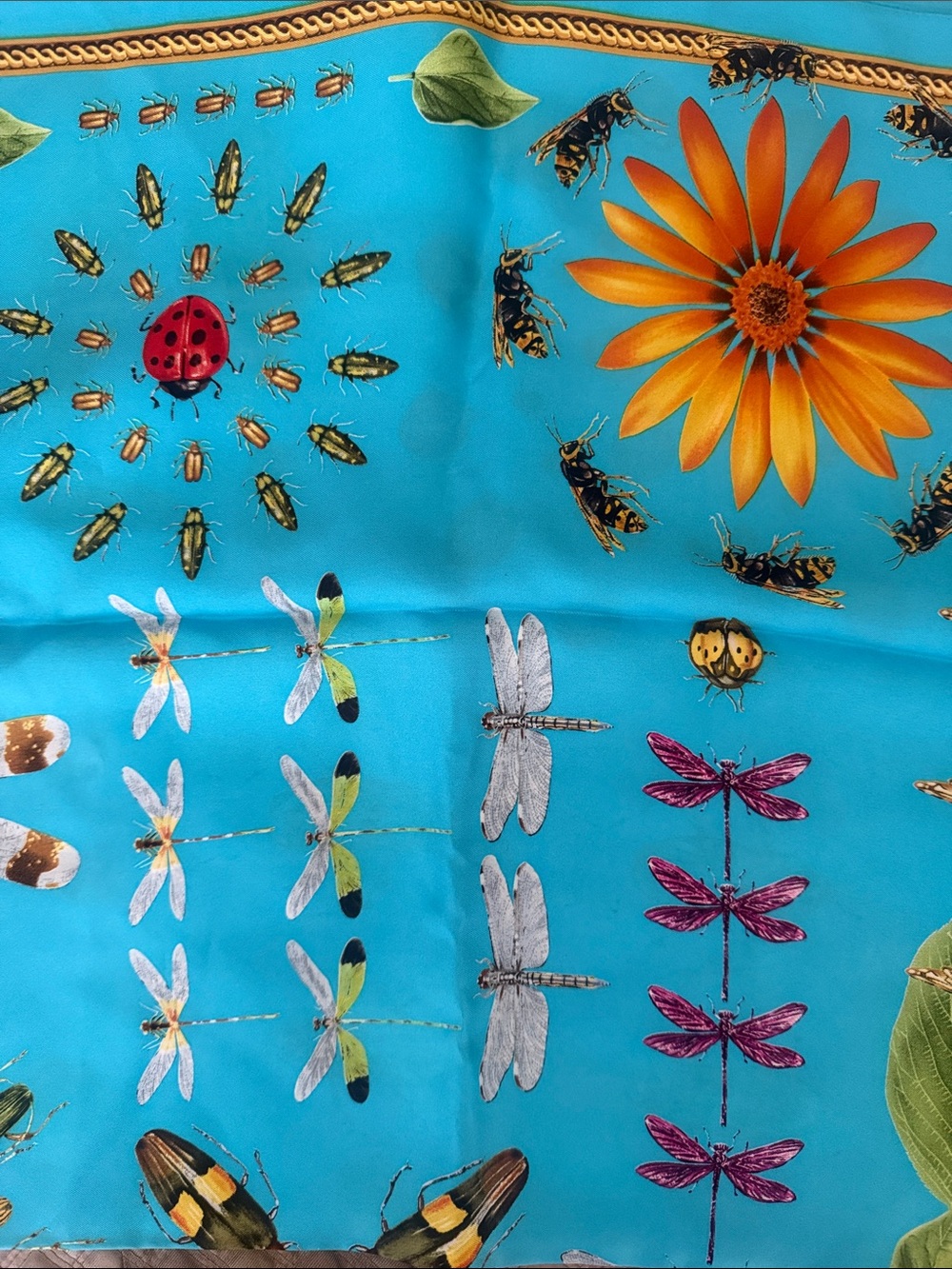 Echo Design 100% Silk Turquoise Floral & Insect Print Scarf